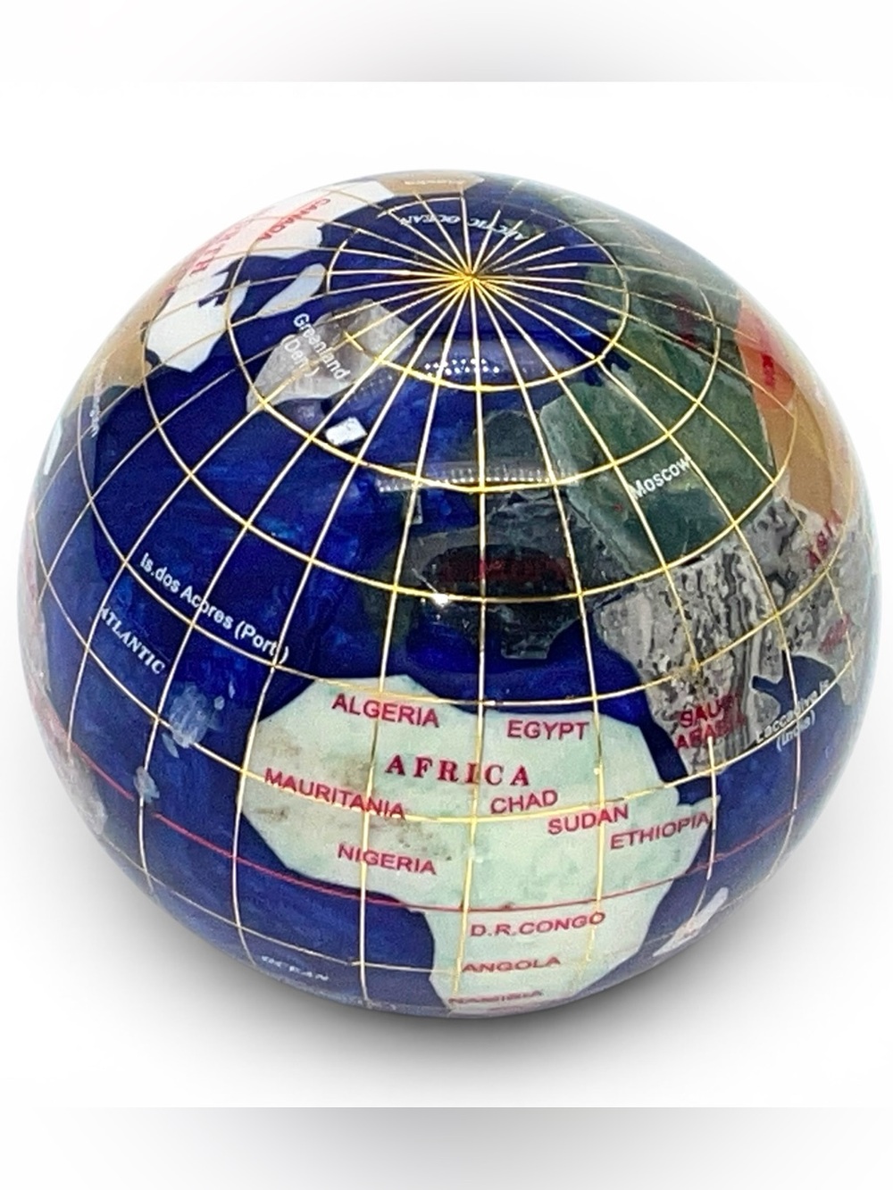Vintage Cobalt Blue World Globe Paperweight Gemstone Inlay 3